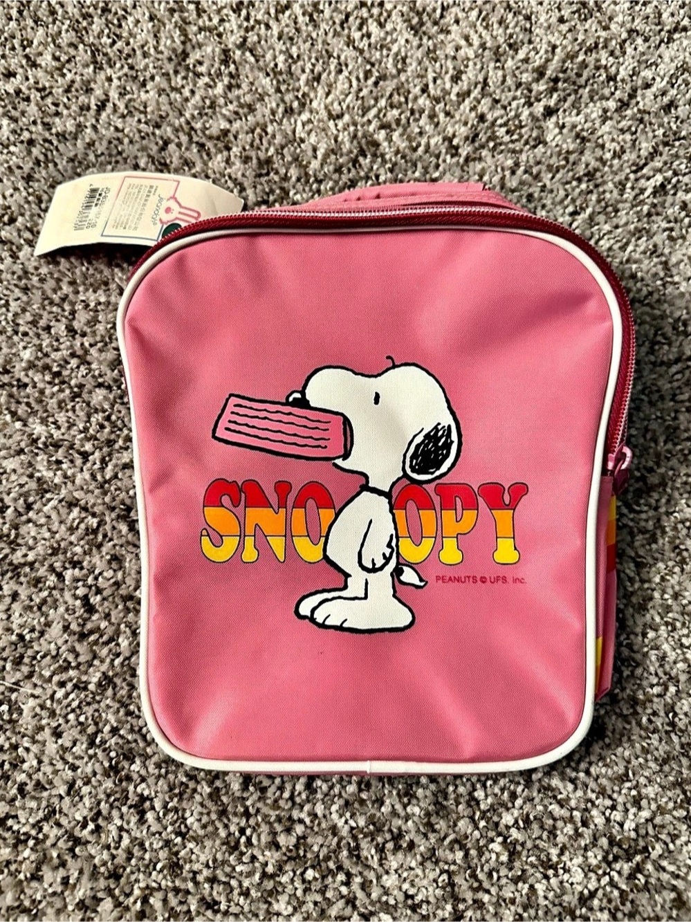 NWT Extremely Rare VTG Lunch Or Cosmetics Bag Peanuts Snoopy Dog Pink Tote Case